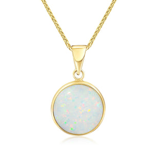 14K Gold White Opal Necklace - 14K Solid Yellow Gold Dainty Necklace with October Birthstone Pendant, 12Mm Large Size Opal Gemstone - Handmade Bridal Wedding Jewelry for Brides & Classy Women