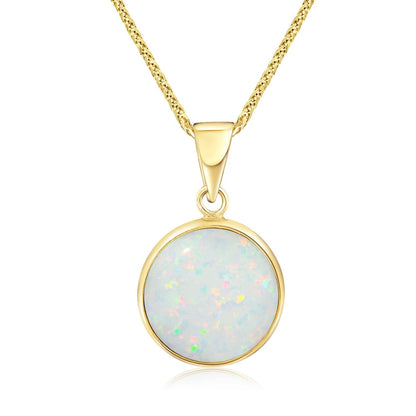 14K Gold White Opal Necklace - 14K Solid Yellow Gold Dainty Necklace with October Birthstone Pendant, 12Mm Large Size Opal Gemstone - Handmade Bridal Wedding Jewelry for Brides & Classy Women