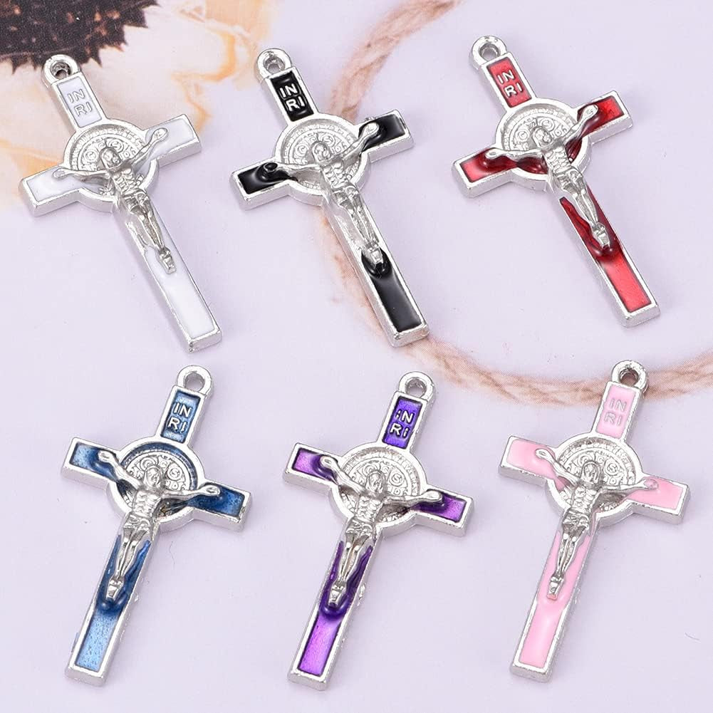 30Pcs Mixed Gold Plated Enamel Cross Charm Pendant for DIY Jewelry Making Necklace DIY Jewelry Accessories 21Mmx39.5Mm (A625) - WORLD TIME VISITS