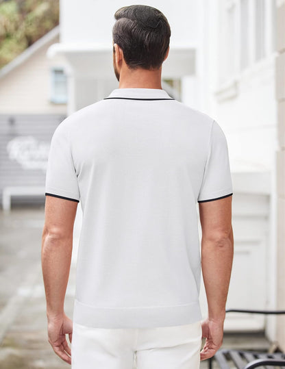 Men'S Zipper Polo Shirt Casual Knit Short Sleeve Polo T Shirt Classic Fit Shirts