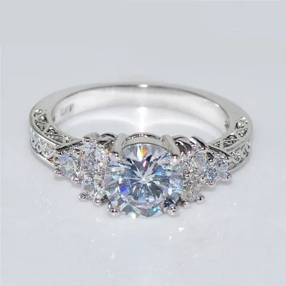 Luxury Fashion Women 18K White Gold Jewelry Princess 925 Silver White Sapphire Diamond Cubic Zircon Ring Size 4-12