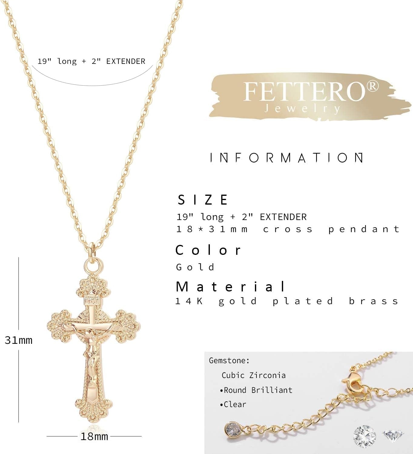 Cross Necklace Faith Pendant 14K Plated Dainty Chain Minimalist Simple Tiny God Lords Prayer Religious Jewelry