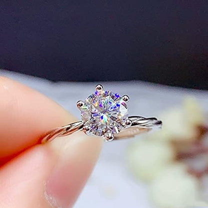 Shiny Full Diamond Ring 2Carat round Cut Cubic Zirconia Promise Wedding Ring for Women Silver Ring CZ Cocktail Ring Eternity 950 Platinum Simulate Moissanite Ring Adjustable Ring 020