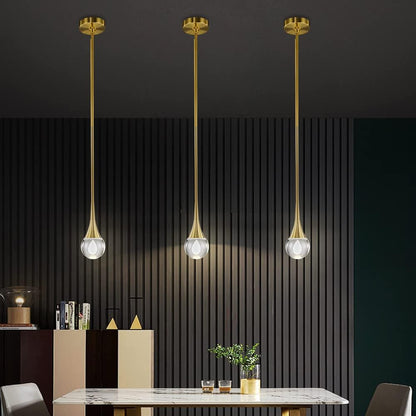 Pendant Light Fixtures 1-Light Mini Pendant Lighting for Kitchen，Gold Globe Pendant LED Light Fixture，Teardrop Crystal Pendant Light for Bedroom Dining Room Bar