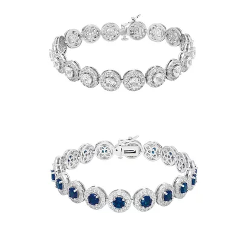 Lab Created Gemstone and Halo Bracelet