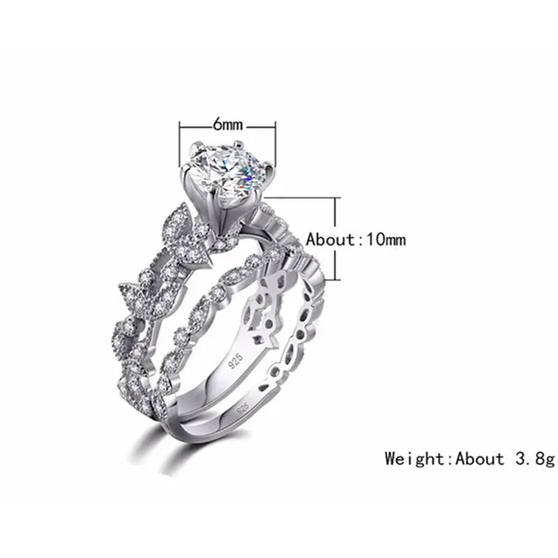 Sterling Silver Women'S CZ Vintage Antique Style Engagement Ring Wedding Band Set 5-10