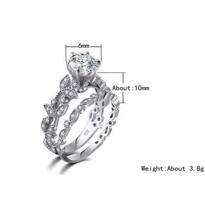 Sterling Silver Women'S CZ Vintage Antique Style Engagement Ring Wedding Band Set 5-10