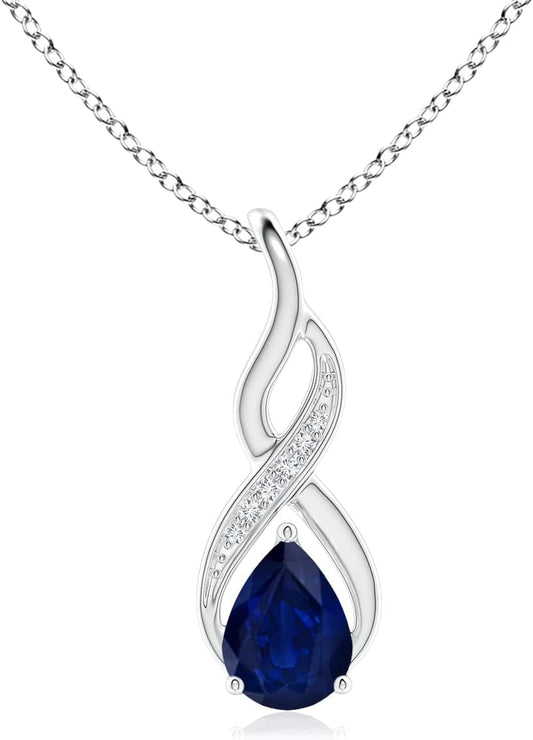 Natural 0.75 Carat Blue Sapphire Infinity Pendant Necklace for Women, Girls with Diamonds in 14K White Gold with 18 Inch Chain - September Birthstone Jewelry Gift
