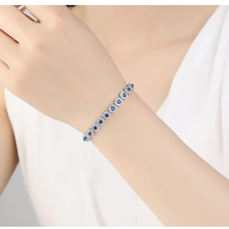Gloriya Exquisite Silver Plated Fashion Hand Jewelry Pave Twinkling Multi Color Cubic Zirconia Crystal Party Flower Tennis Bracelet for Women (Free Extension)