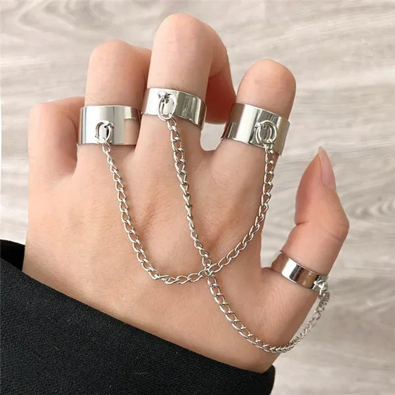 Punk Cool Hiphop Chain Rings Multi-layer Adjustable Open Finger Rings Set Alloy Man Rings for Women Party Gift Jewelry