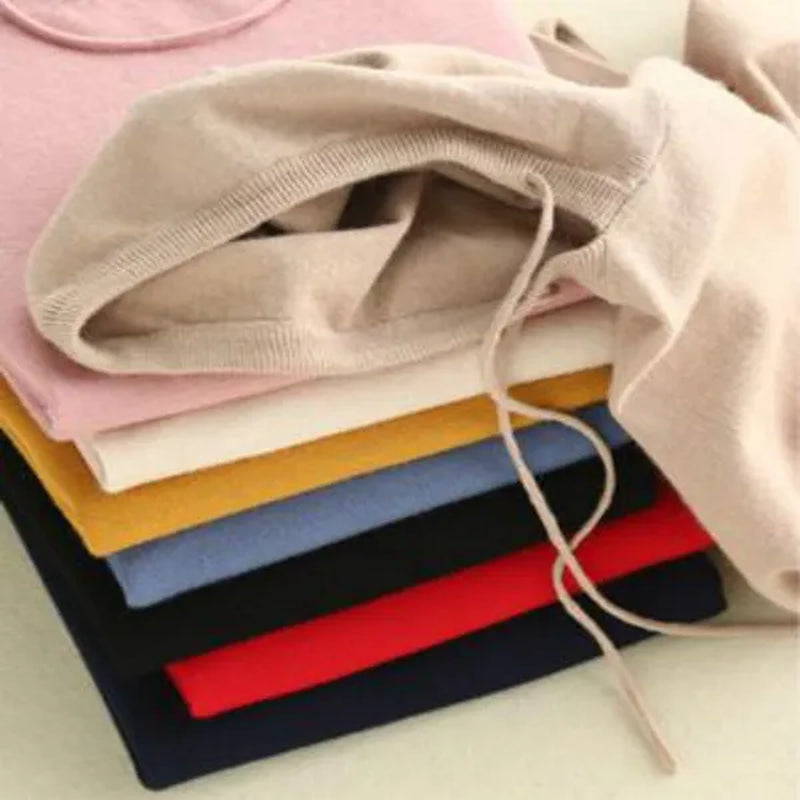 6 Colors Women Fashion Wool Pure Cashmere Casual Hooded Drawstring Pull Pullovers Plus Size S-XXL