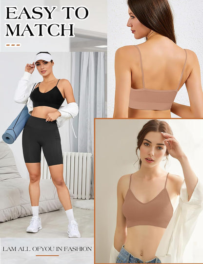 2-4PCS Women'S V-Neck Padded Seamless Straps Bralette, Everyday Basic Sleeping Bra, Sports Bras for Women, Sports Bra