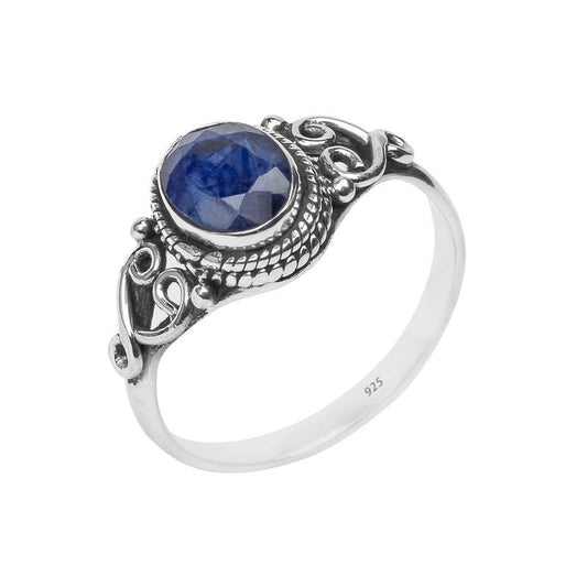 Blue Sapphire Stone Ring 925 Sterling Silver Statement Ring for Women Handmade Rings Gemstone Christmas Promise Ring Size US 11 Gift for Her