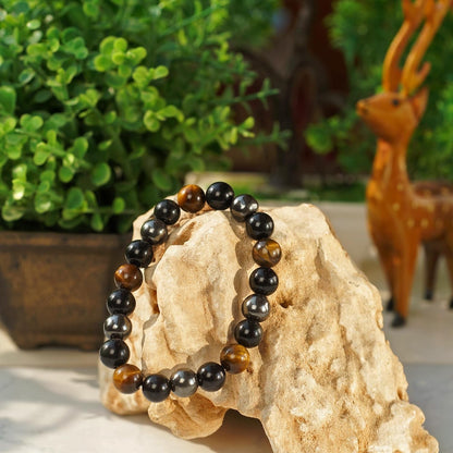 Triple Protection Bracelet - for Protection - Bring Luck and Prosperity - Hematite - Black Obsidian - Tiger Eye - Stone Bracelet