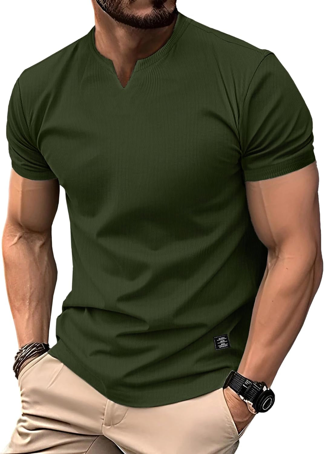 Mens Muscle T Shirts V Neck Short Sleeve Henley Shirt Hipster Longline Gym Workout Athletic Tee Shirts