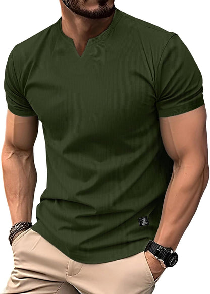 Mens Muscle T Shirts V Neck Short Sleeve Henley Shirt Hipster Longline Gym Workout Athletic Tee Shirts