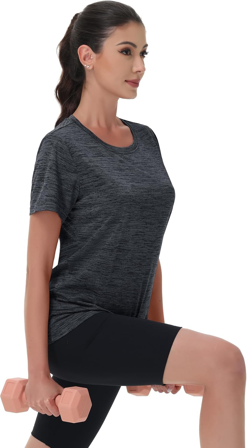 Women'S Workout Shirts Crewneck Short Sleeve Moisture Wicking Lightweight Tops for Gym Athletic Sports