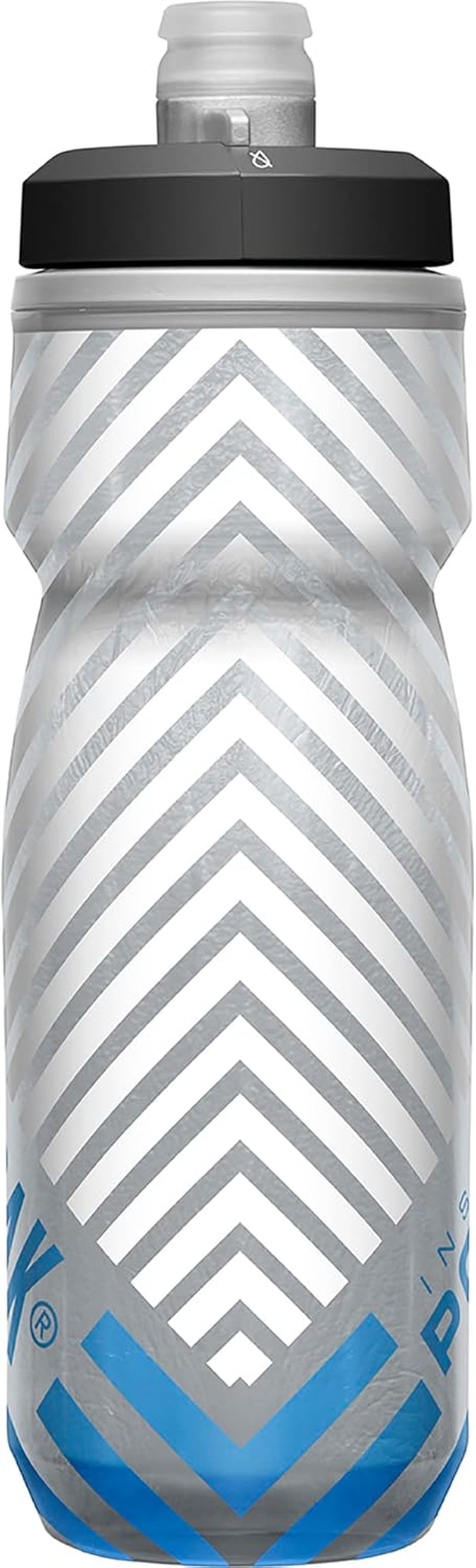Podium Chill Insulated Bike Water Bottle - Easy Squeeze Bottle - Fits Most Bike Cages - 21Oz, Grey Blue Stripe