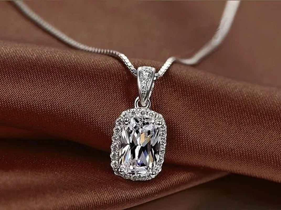 18K White Gold GP AAA CZ Zircon Citrine Pendant Necklace Earrings Princess Cut Drop Earring Jewellery Set