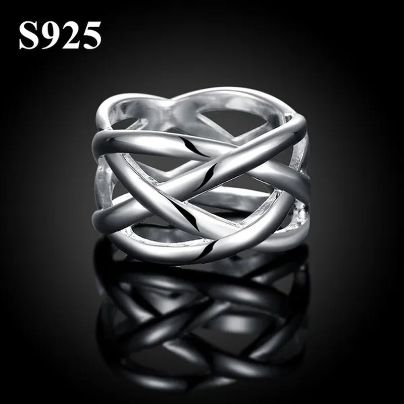 Women Men Exquisite 925 Sterling Silver Cross Fishing Net Rings Bride Princess Wedding Engagement Jewelry