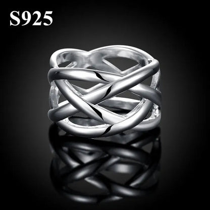 Women Men Exquisite 925 Sterling Silver Cross Fishing Net Rings Bride Princess Wedding Engagement Jewelry