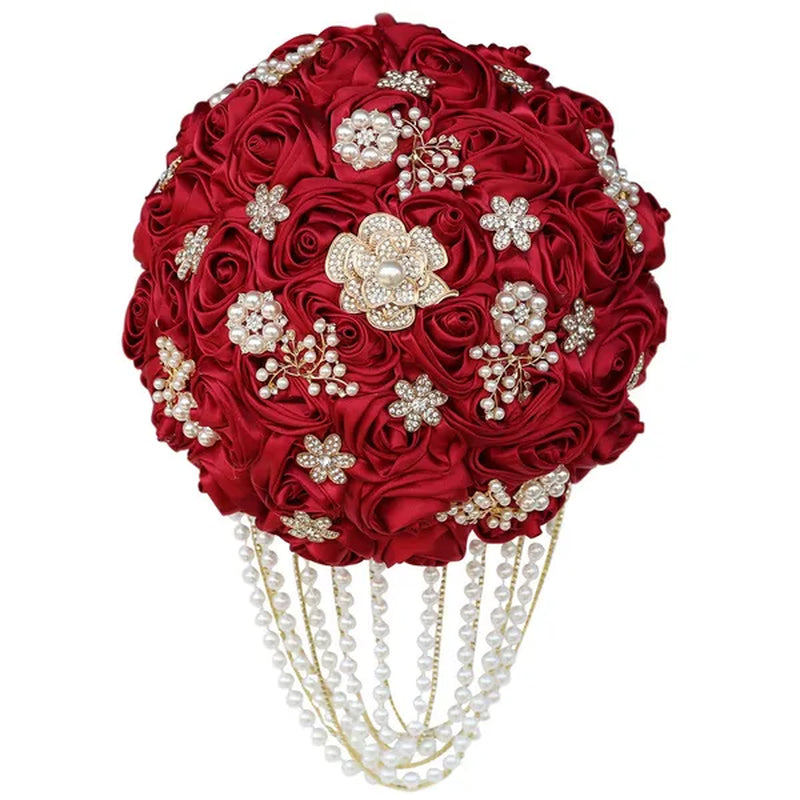 Exquisite Hand-made Pearl Diamond Brooch Wedding Bouquets Beaded Diamond Chains Decorate The Bridal Bouquet Bridesmaid Holding Flowers