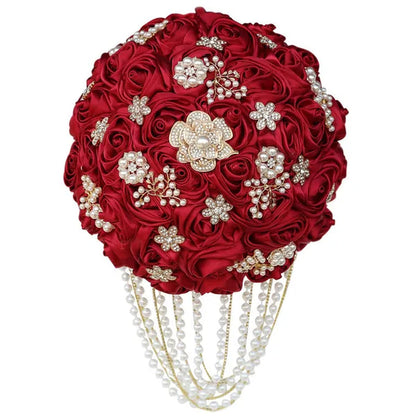 Exquisite Hand-made Pearl Diamond Brooch Wedding Bouquets Beaded Diamond Chains Decorate The Bridal Bouquet Bridesmaid Holding Flowers