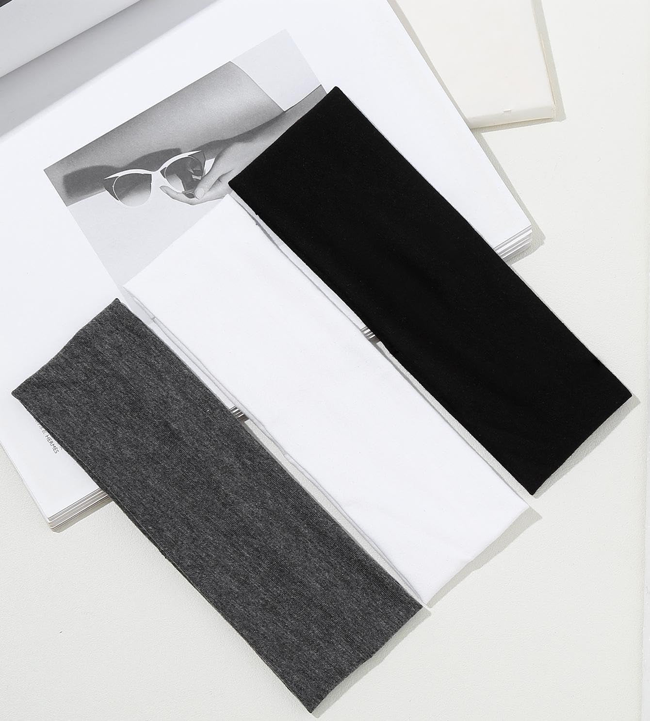 Headbands for Women 16 Pack Elastic Hair Bands for Women' Hair Non Slip Soft Cloth Fabric Headbands Women Hair Accessories, Black White Gray Women‘S Headband