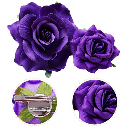 Rose Hair Clip Flower Hairpin Rose Brooch Floral Clips, 4 Pcs Fabric Rose Flowers Hair Clips Mexican Hair Flowers Pin up Headpieces for Woman Girl Wedding Party Mother'S Day (Dark Purple)