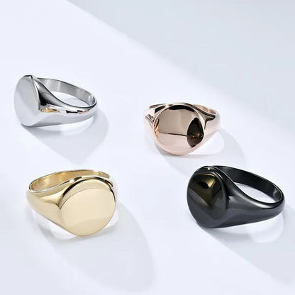 Simple Plain High Polish Flat round Signet Stamp Ring for Women Men 316L Stainless Steel Punk Rock Cool Rings Comfort Fit Band Size 7-12 Silver / Black / Gold / Rose Gold