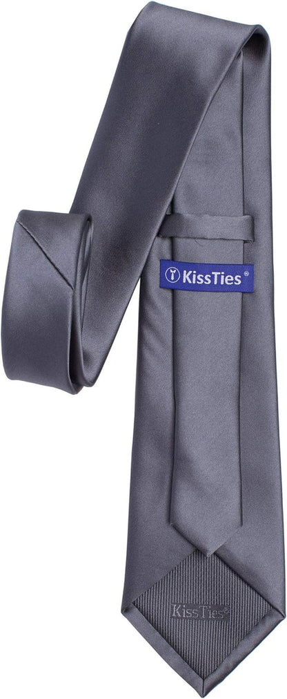 Satin Tie Set Solid Ties Mens Necktie + Pocket Square