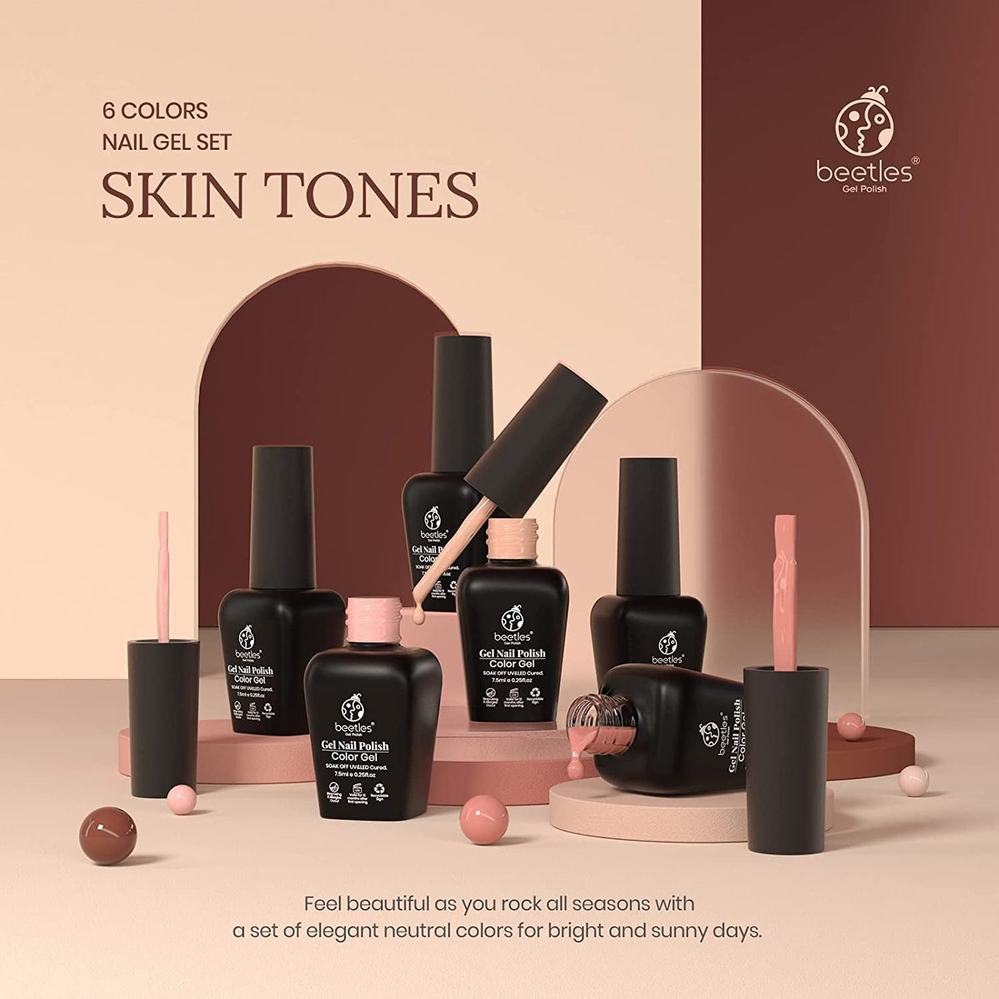 Nail Set 6 Colors Skin Tones Collection Nude Pink Gel Nail Polish Brown Neutral Soak off Uv Led Lamp Needed Manicure Diy Home Gift for Girls