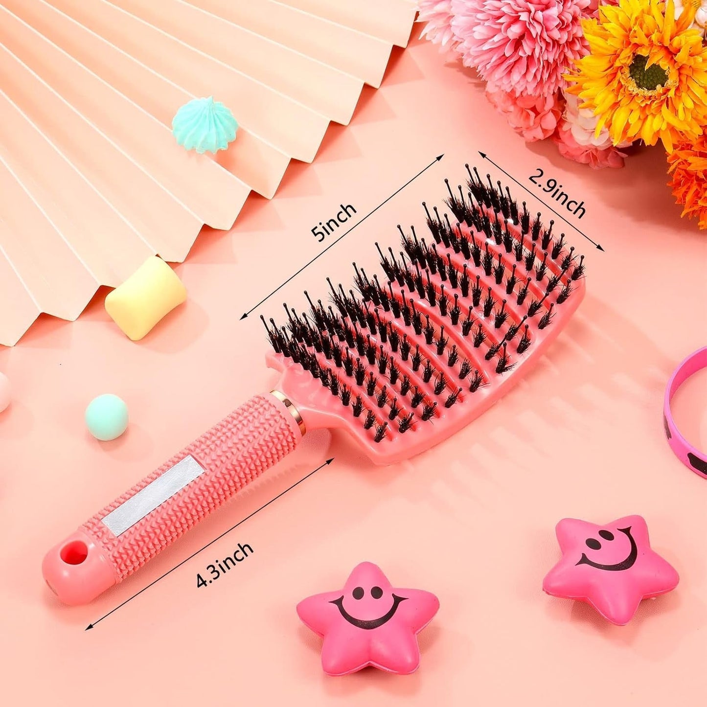 6 Pack Boar Bristle Hair Brushes Curved and Vented Hairbrush Detangler Curved Hair Brushes for Women Detangling Comb for Men Long Wet Dry Thick Curly Blowing Hair Accessories, 6 Colors