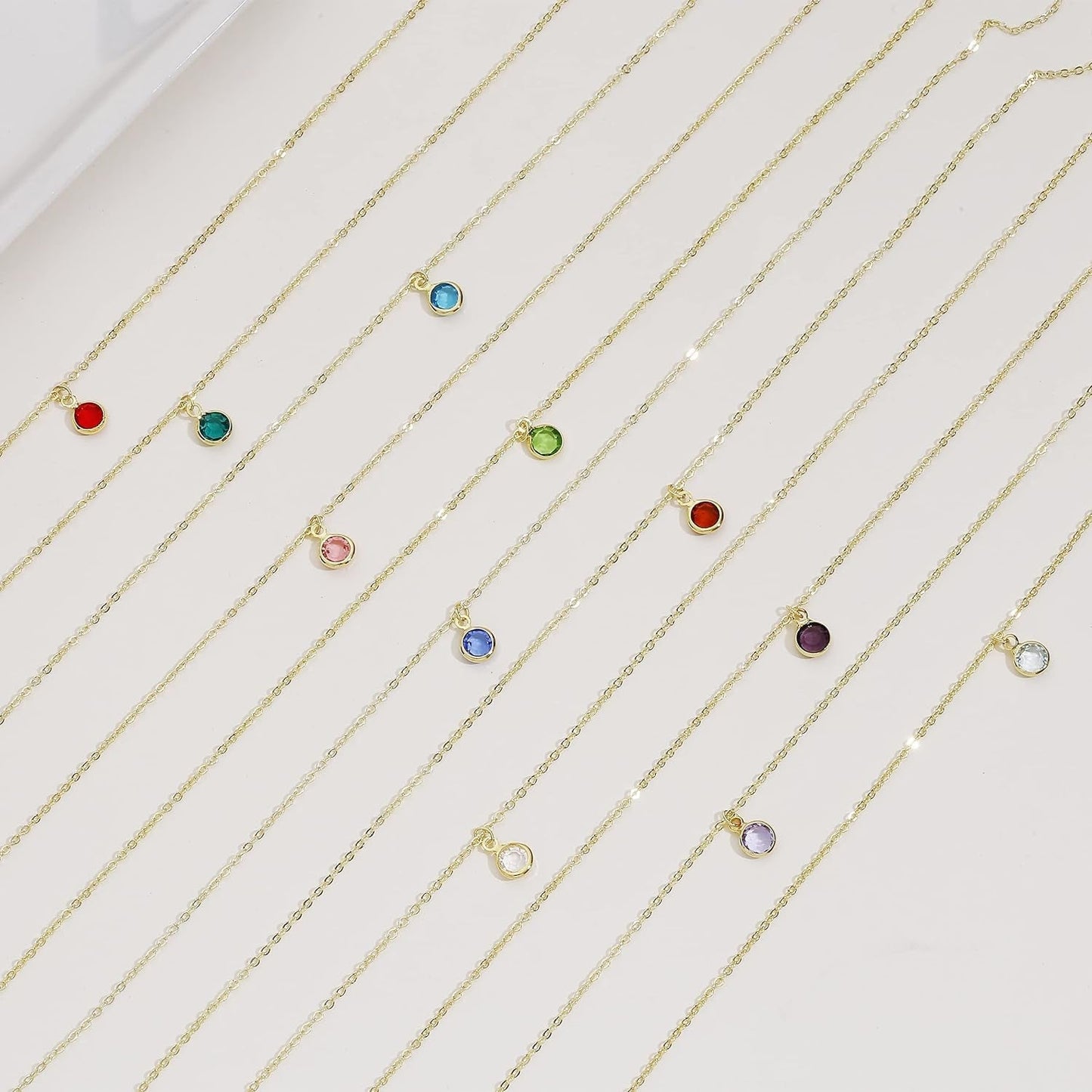 18K Gold Plated Dainty Birthstone Pendant Necklace Personalized Minimalist Simulated Diamond Cubic Zirconia Birthstone Charm Everyday Necklaces for Women