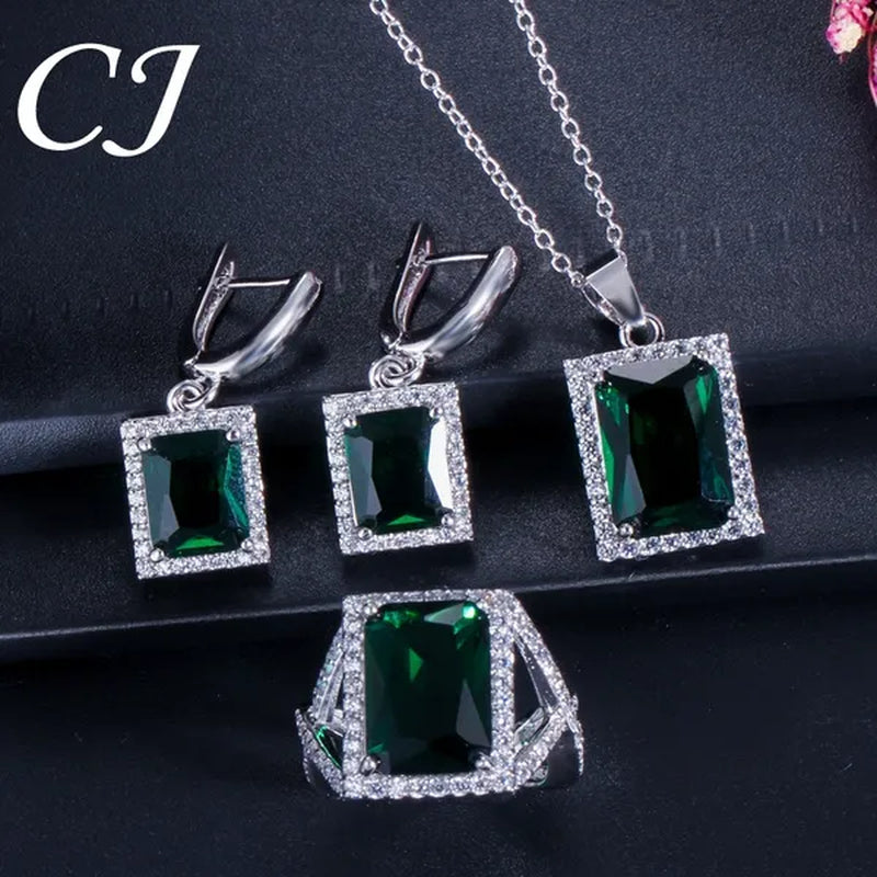 CANDICE Top Grade Bright Square Yellow Pave Sterling Silver Pendant Necklace Earrings and Ring with Tiny CZ Stone Jewelry 3 Pcs Sets for Women Dress Accessories