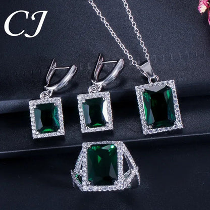CANDICE Top Grade Bright Square Yellow Pave Sterling Silver Pendant Necklace Earrings and Ring with Tiny CZ Stone Jewelry 3 Pcs Sets for Women Dress Accessories
