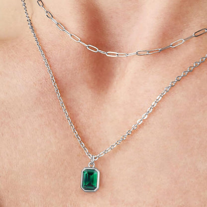 Layered Birthstone Necklace for Women Girls, Gold Silver Rose Gold Plated Layered Paperclip Chain Choker Necklace with Rectangle Birthstone Pendant Birthday Gifts for Women Girls Jewelry