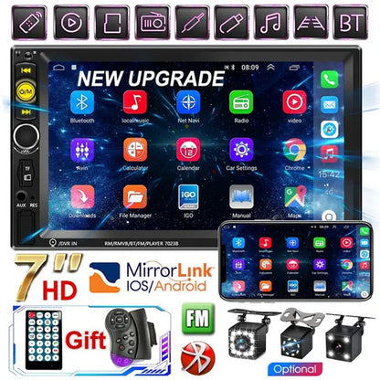 New 7'' HD 1080P 2 Din Touch Screen Autoradio Bluetooth Car Stereo Radio Car MP5 Player Build-In FM AUX USB SD Function Support Mirror Link + Backup Camera(Optional)