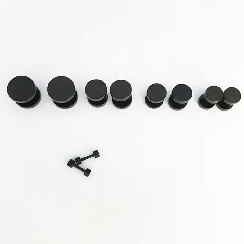 Punk Style Black Silver Stud Earrings Unisex Man Woman Earrings round Barbell Ear Stud Fashion Ear Piercing Jewelry Fake Plug 1 Pair