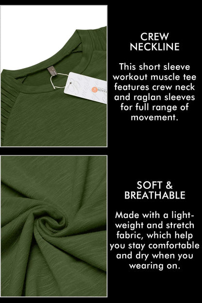 Men'S Muscle T-Shirt Pleated Raglan Sleeve Bodybuilding Gym Tee Short Sleeve Fashion Workout Shirts Hipster Shirt