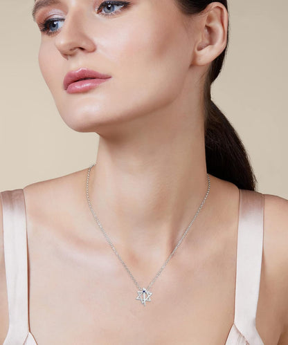 0.25 CT. T.W. Star of David Cross Pendant for Women 925 Sterling Silver Blue Sapphire 14K White Gold Plated Necklace (With 18" Silver Chain)