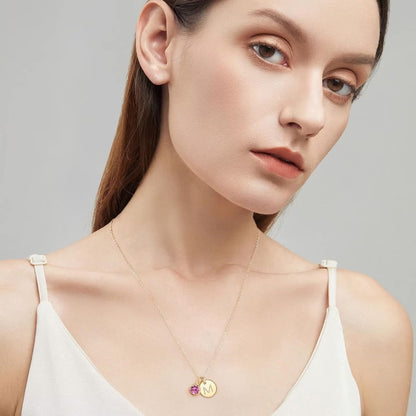 Initial Birthstone Necklace for Girls Women, 14K Gold Plated Disc Initial Necklace Jewelry Gifts Birthstone Necklace Personalized Initial Birthstone Necklace Birthday Gifts