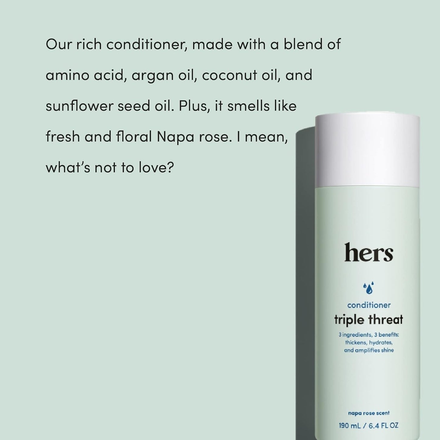 Hers Triple Threat Conditioner for Women, 2 Pack - Thickening, Moisturizing, Reduces Shedding - Color Safe Hair Loss Conditioner - Napa Rose - 2 X 6.4 Fl Oz