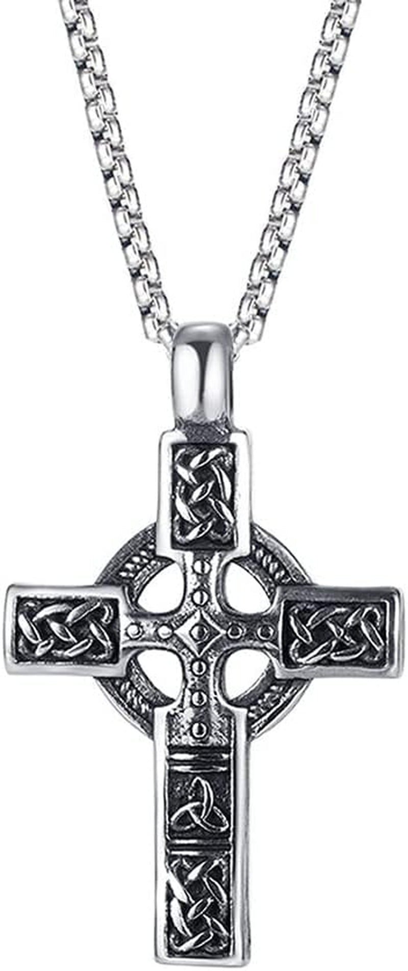 Trinity Celtic Cross Necklace - Stainless Steel Triquetra Knot Irish Pendant - Jesus Crucifix Cross - WORLD TIME VISITS