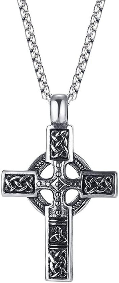 Trinity Celtic Cross Necklace - Stainless Steel Triquetra Knot Irish Pendant - Jesus Crucifix Cross - WORLD TIME VISITS