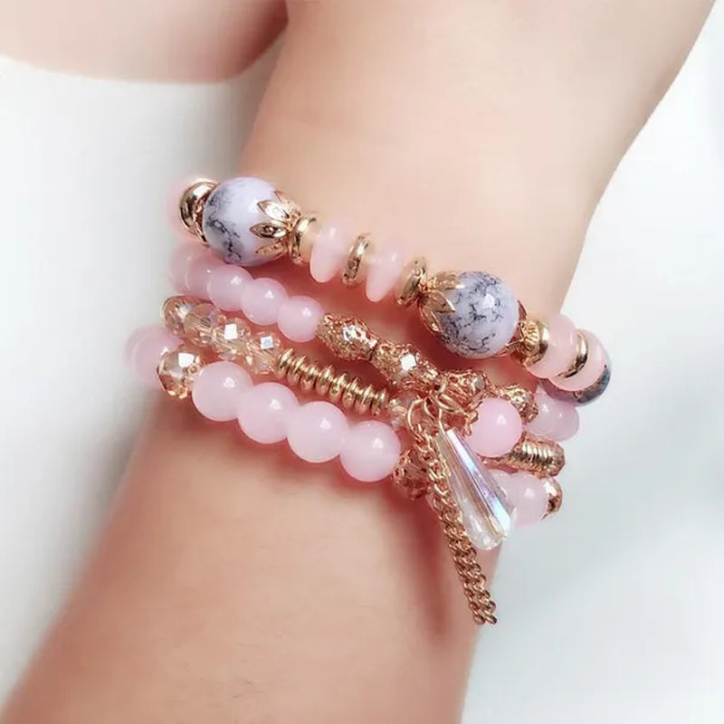 Women's bohemian creative beaded crystal bracelet 4 pack multi-layer beaded fashion bracelet - WORLD TIME VISITS