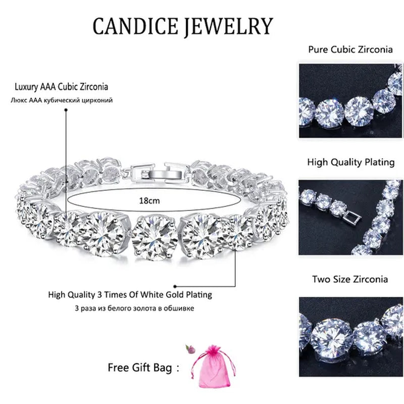 CANDICE Luxury Handmade Jewelry White Gold Plated Clear Cubic Zirconia Women Wedding Strand Bracelet