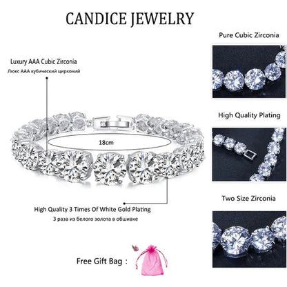 CANDICE Luxury Handmade Jewelry White Gold Plated Clear Cubic Zirconia Women Wedding Strand Bracelet