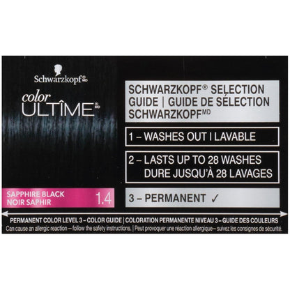 Color Ultime Hair Color, 1.4 Sapphire Black, 1 Application - Permanent Black Hair Dye for Vivid Color Intensity and Fade-Resistant Shine up to 10 Weeks