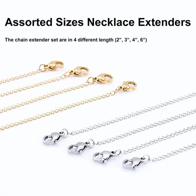 Necklace Extenders, Stainless Steel Necklace Bracelet Extender Chain Set, Anklet Extension Chains with Double Lobster Clasps and Closures for Jewelry Making, Fine Chain (Silver and Golden), 12Pcs